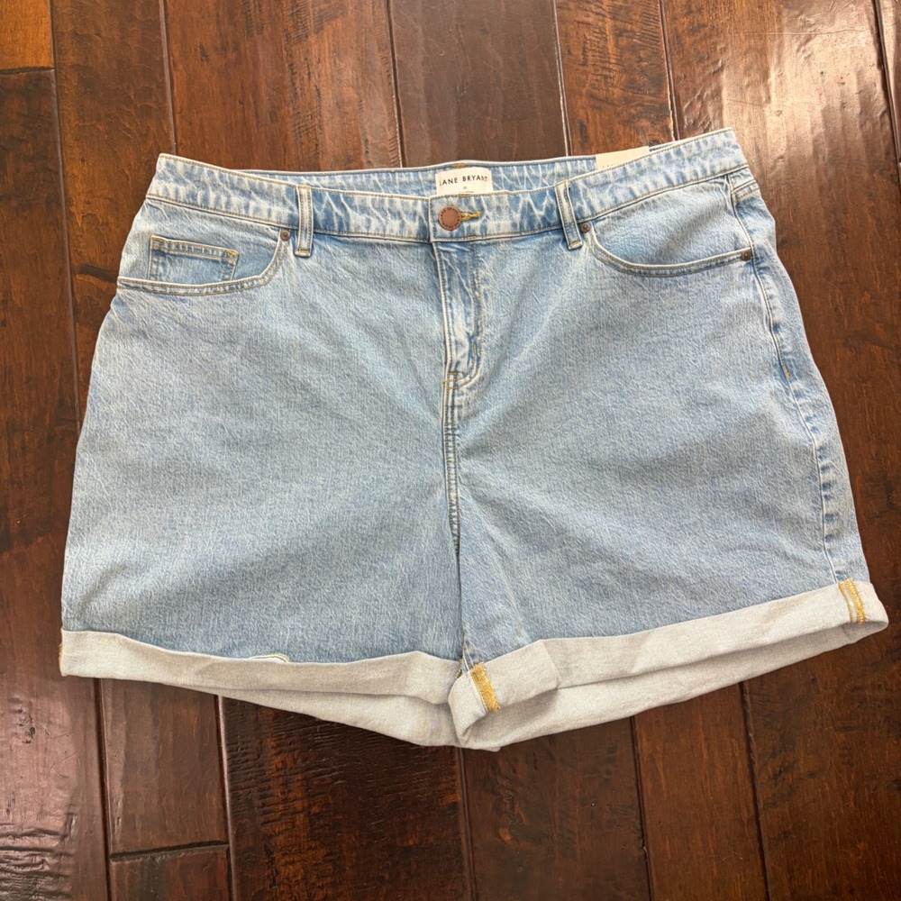 Lane Bryant Boyfriend Midi Shorts Women 20 Light Wash Blue Denim Cuffed Mid-Rise